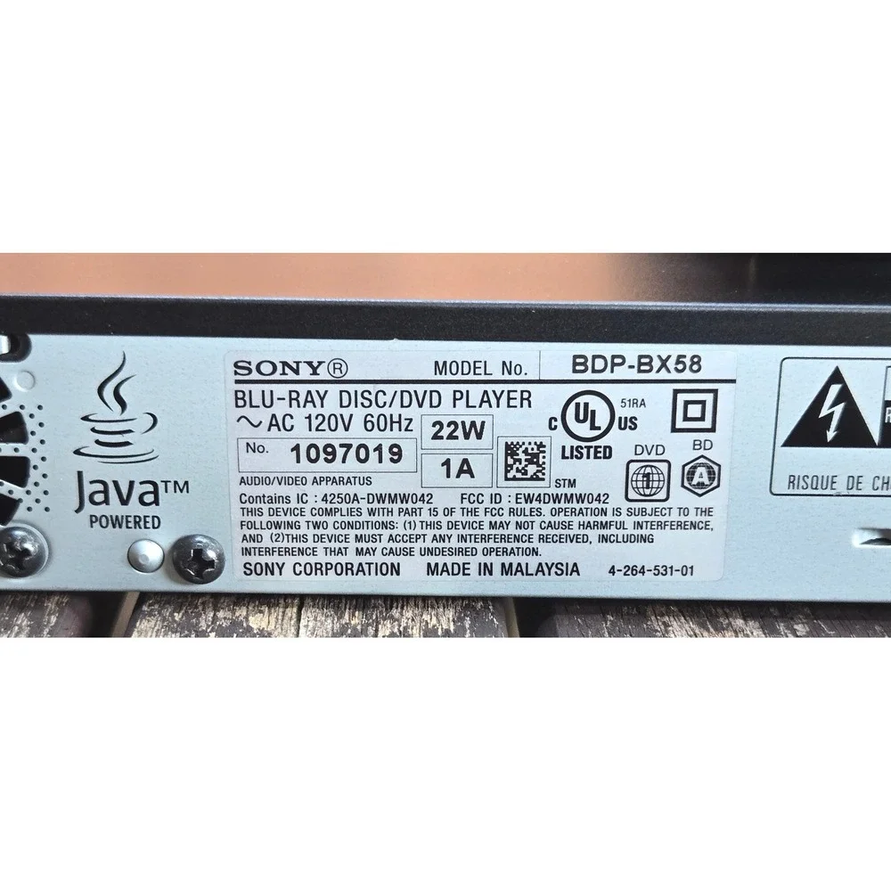 Sony BDP-BX58 3D Blu-ray DVD Player Wi-Fi Built-In with Remote - Tested & Works